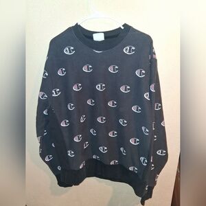 Champion Reverse Weave Black All Over Logo XL